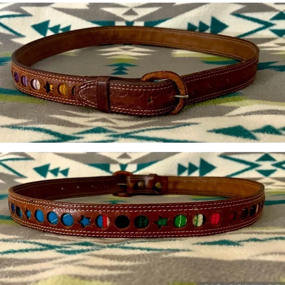 Brown Leather Textile Southwestern Belt